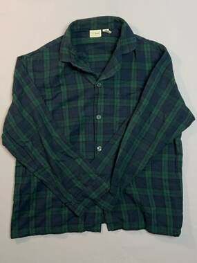 L.L.Bean Plaid Shirt Large Green Navy Cotton Button Down Casual